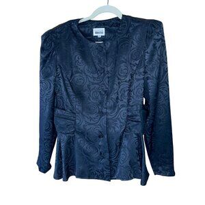 Leslie Fay Vintage Womens Jacket Size 12 Black Peplum Bow Detail Casual